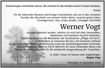 Traueranzeige von Werner Vogt von Wochenspiegel Mansfelder Land