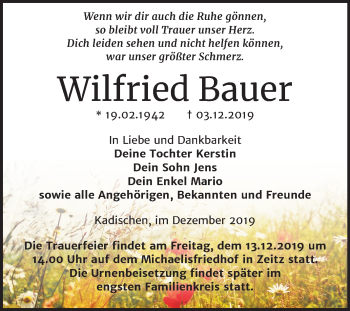 Traueranzeige von Wilfried Bauer von Mitteldeutsche Zeitung Zeitz