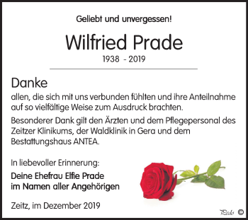 Traueranzeige von Wilfried Prade von Mitteldeutsche Zeitung Zeitz