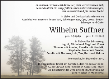 Traueranzeige von Wilhelm Suffner von Mitteldeutsche Zeitung Köthen