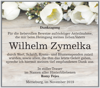 Traueranzeige von Wilhelm Zymelka von Mitteldeutsche Zeitung Merseburg/Querfurt