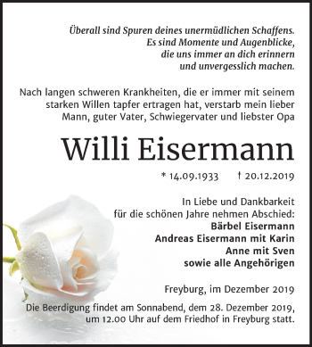 Traueranzeige von Willi Eisermann von Mitteldeutsche Zeitung Naumburg/Nebra