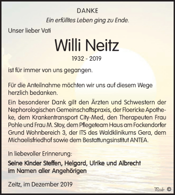 Traueranzeige von Willi Neitz von Super Sonntag Zeitz