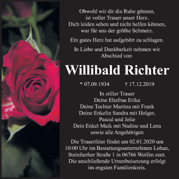 Traueranzeige von Willibald Richter von Mitteldeutsche Zeitung Bitterfeld