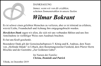 Traueranzeige von Wilmar Bokrant von Mitteldeutsche Zeitung Sangerhausen