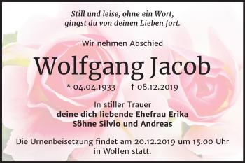Traueranzeige von Wolfgang Jacob von Wochenspiegel Bitterfeld
