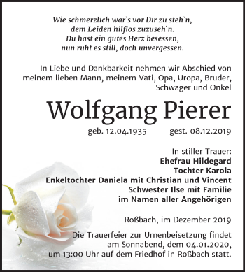Traueranzeige von Wolfgang Pierer von Mitteldeutsche Zeitung Merseburg/Querfurt