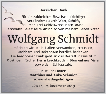 Traueranzeige von Wolfgang Schmidt von Mitteldeutsche Zeitung Weißenfels