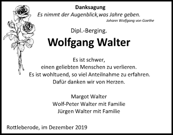Traueranzeige von Wolfgang Walter von Super Sonntag Sangerhausen