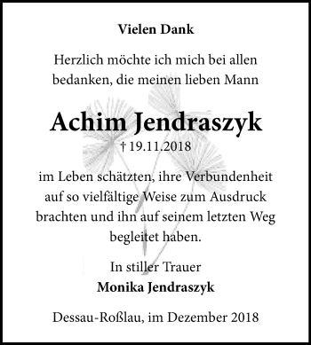 Traueranzeige von Achim Jendraszyk von Mitteldeutsche Zeitung Bitterfeld