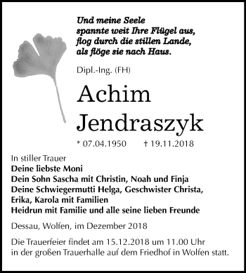 Traueranzeige von Achim Jendraszyk von Mitteldeutsche Zeitung Bitterfeld
