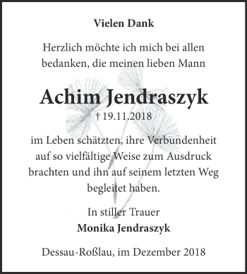 Traueranzeige von Achim Jendraszyk von WVG - Wochenspiegel Bitterfeld