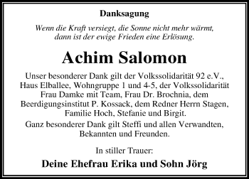 Traueranzeige von Achim Salomon von Mitteldeutsche Zeitung Dessau-Roßlau