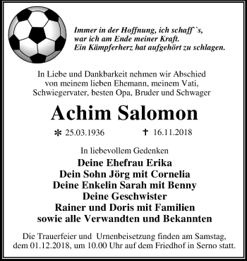 Traueranzeige von Achim Salomon von Mitteldeutsche Zeitung Wittenberg