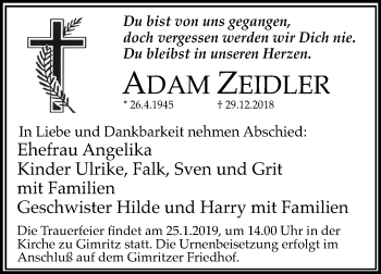 Traueranzeige von Adam Zeidler von Mitteldeutsche Zeitung Halle/Saalkreis