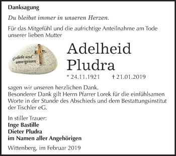 Traueranzeige von Adelheid Pludra von Mitteldeutsche Zeitung