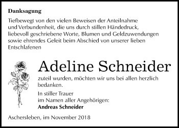 Traueranzeige von Adeline Schneider von Mitteldeutsche Zeitung Aschersleben