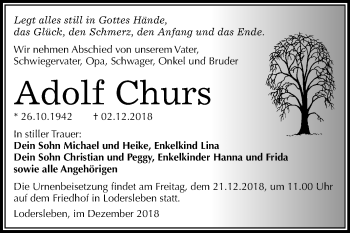 Traueranzeige von Adolf Churs von Mitteldeutsche Zeitung Merseburg/Querfurt