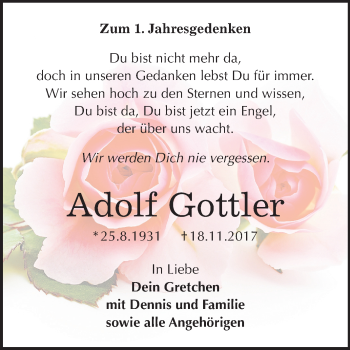Traueranzeige von Adolf Gottler von Mitteldeutsche Zeitung Wittenberg