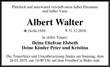 Traueranzeige von Albert Walter von WVG - Wochenspiegel Dessau / Köthen