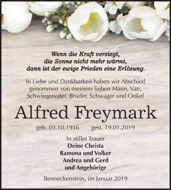 Traueranzeige von Alfred Freymark von Mitteldeutsche Zeitung