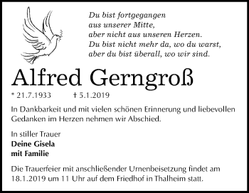 Traueranzeige von Alfred Gerngroß von Mitteldeutsche Zeitung Bitterfeld