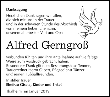 Traueranzeige von Alfred Gerngroß von Mitteldeutsche Zeitung Bitterfeld