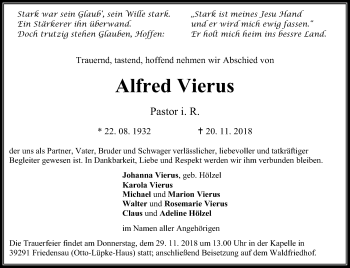 Traueranzeige von Alfred Vierus von Mitteldeutsche Zeitung Dessau-Roßlau