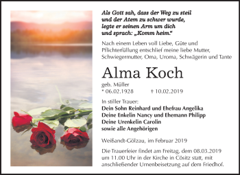 Traueranzeige von Alma Koch von Mitteldeutsche Zeitung Köthen