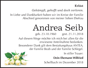 Traueranzeige von Andrea Seib von Mitteldeutsche Zeitung Zeitz