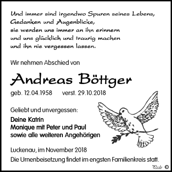 Traueranzeige von Andreas Böttger von Mitteldeutsche Zeitung Zeitz