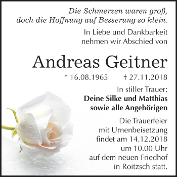 Traueranzeige von Andreas Geitner von Mitteldeutsche Zeitung Bitterfeld