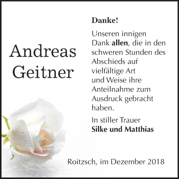 Traueranzeige von Andreas Geitner von Mitteldeutsche Zeitung Bitterfeld
