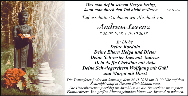  Traueranzeige für Andreas Lorenz vom 10.11.2018 aus Mitteldeutsche Zeitung Dessau-Roßlau