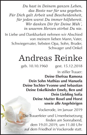 Traueranzeige von Andreas Reinke von Mitteldeutsche Zeitung Wittenberg