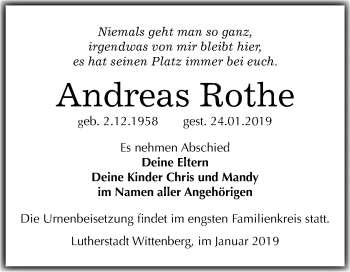 Traueranzeige von Andreas Rothe von Mitteldeutsche Zeitung
