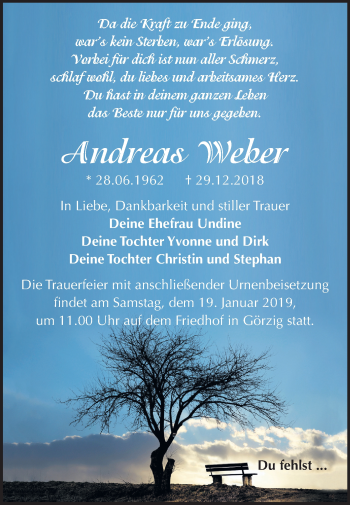 Traueranzeige von Andreas Weber von Mitteldeutsche Zeitung Köthen