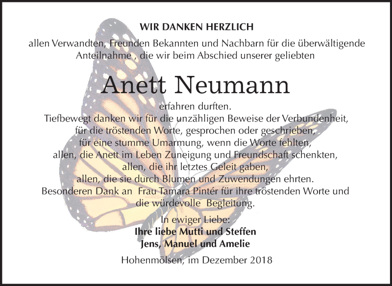  Traueranzeige für Anett Neumann vom 28.12.2018 aus Mitteldeutsche Zeitung Weißenfels