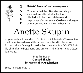 Traueranzeige von Anette Skupin von Super Sonntag Zeitz