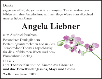 Traueranzeige von Angela Liebner von WVG - Wochenspiegel Bitterfeld