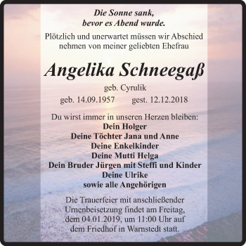 Traueranzeige von Angelika Schneegaß von Mitteldeutsche Zeitung Quedlinburg