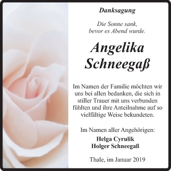 Traueranzeige von Angelika Schneegaß von Mitteldeutsche Zeitung Quedlinburg