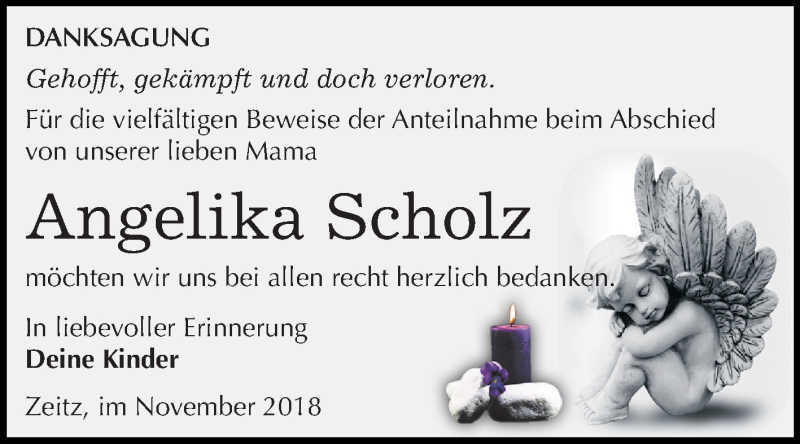  Traueranzeige für Angelika Scholz vom 03.11.2018 aus Mitteldeutsche Zeitung Zeitz
