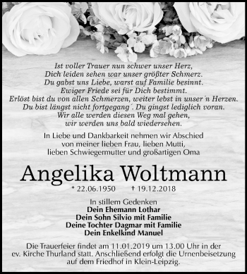 Traueranzeige von Angelika Woltmann von Mitteldeutsche Zeitung Bitterfeld