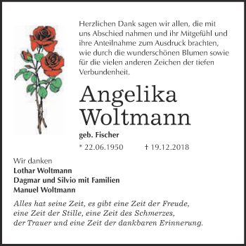 Traueranzeige von Angelika Woltmann von WVG - Wochenspiegel Bitterfeld