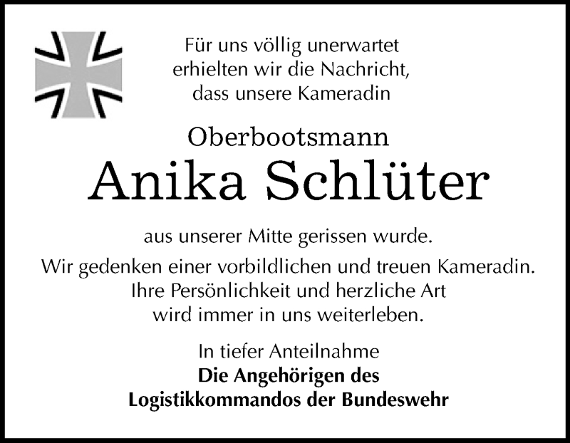  Traueranzeige für Anika Schlüter vom 29.11.2018 aus Mitteldeutsche Zeitung Sangerhausen