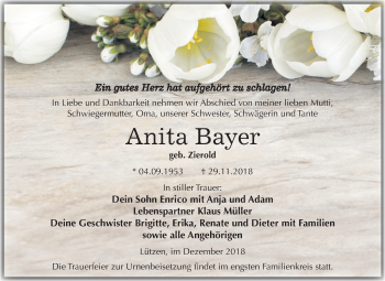 Traueranzeige von Anita Bayer von Mitteldeutsche Zeitung Weißenfels
