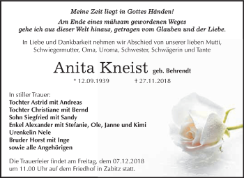 Traueranzeige von Anita Kneist von WVG - Wochenspiegel Dessau / Köthen