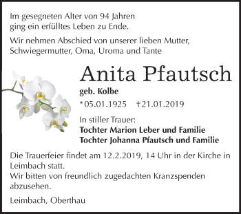 Traueranzeige von Anita Pfautsch von Mitteldeutsche Zeitung Merseburg/Querfurt