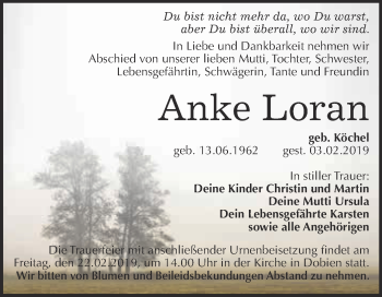 Traueranzeige von Anke Loran von Super Sonntag Wittenberg